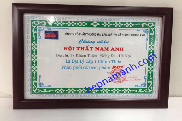 Giây chứng nhận đại lý chính hãng Bếp Nam Anh